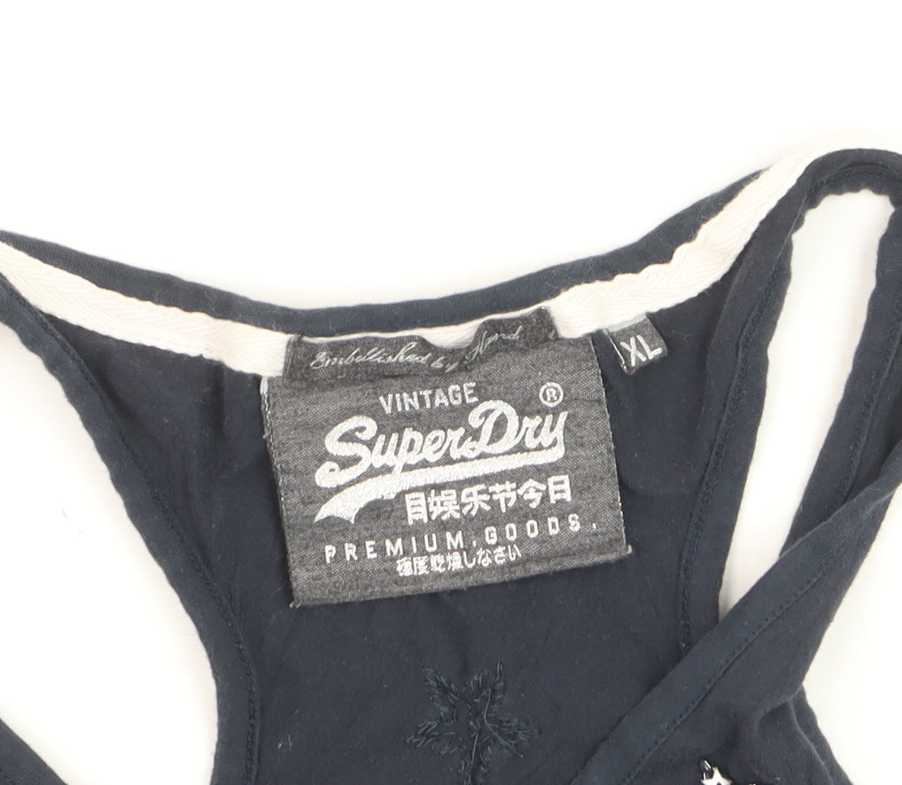 Superdry Women Navy Tank Top Embellished Racerback XL Cotton