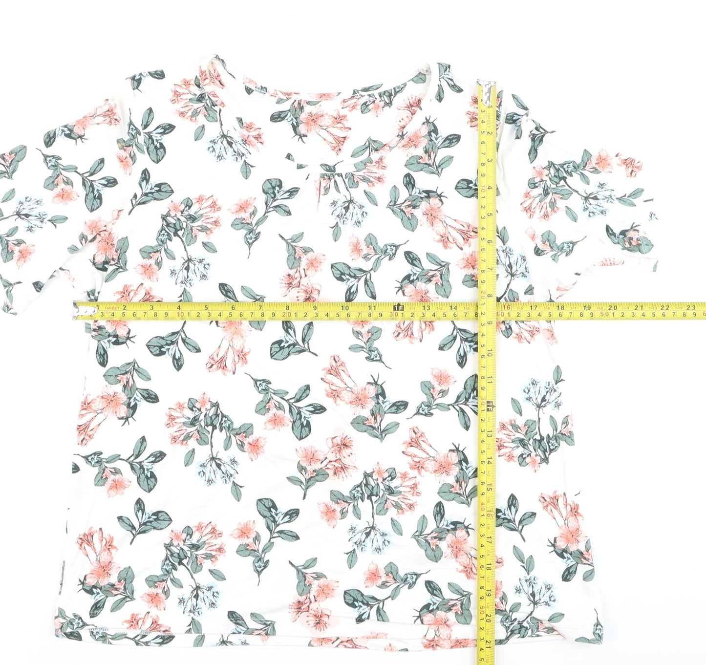 Marks and Spencer Womens Ivory Floral Viscose T-Shirt Size 14