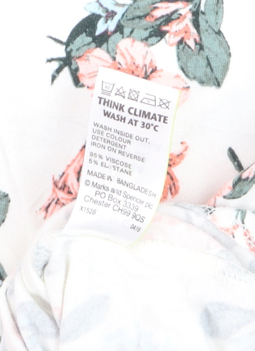 Marks and Spencer Womens Ivory Floral Viscose T-Shirt Size 14