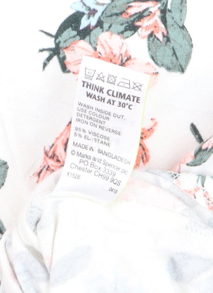 Marks and Spencer Womens Ivory Floral Viscose T-Shirt Size 14