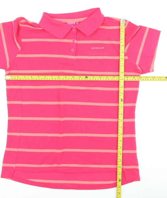 LA Gear Womens Pink Striped Polo Shirt Size 16 Short Sleeve