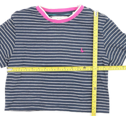 Jack Wills Women's Blue Striped Cropped Cotton T-Shirt UK 12