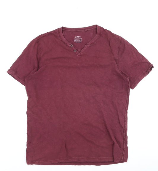 FatFace Men Red Henley Short Sleeve Cotton T-Shirt Size L