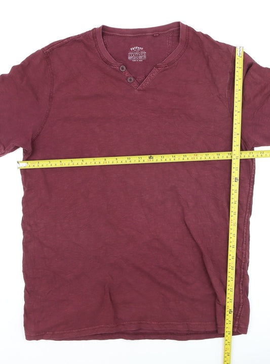 FatFace Men Red Henley Short Sleeve Cotton T-Shirt Size L