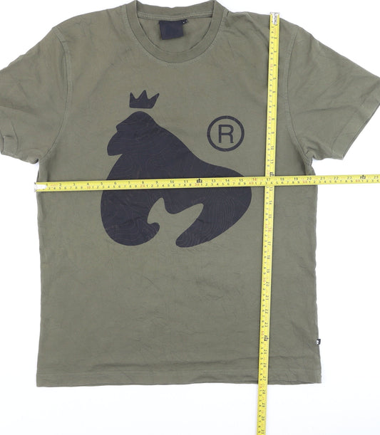 Money Men’s Khaki Green Gorilla Logo T-Shirt Size L Cotton Crew Neck