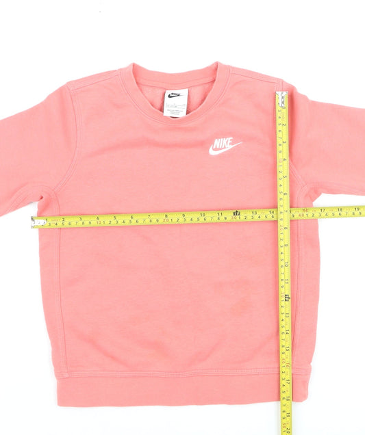 Nike Girls Pink Pullover Fleece Sweatshirt Size 8-9 Years Crew Neck Logo