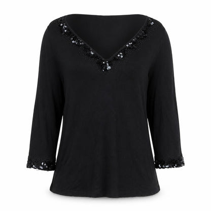 Marks & Spencer Per Una Black Beaded V-Neck Long Sleeve Tunic Blouse Size 10