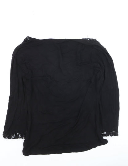 Marks and Spencer Per Una Black Beaded V-Neck Long Sleeve Tunic Blouse Size 10