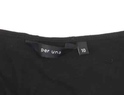 Marks and Spencer Per Una Black Beaded V-Neck Long Sleeve Tunic Blouse Size 10
