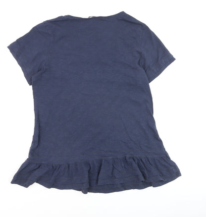 Marks and Spencer Women's Blue Cotton Short Sleeve Embroidered T-Shirt Size 12