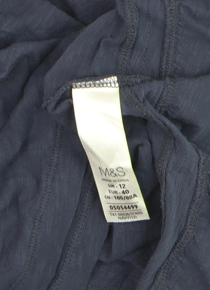 Marks and Spencer Women's Blue Cotton Short Sleeve Embroidered T-Shirt Size 12
