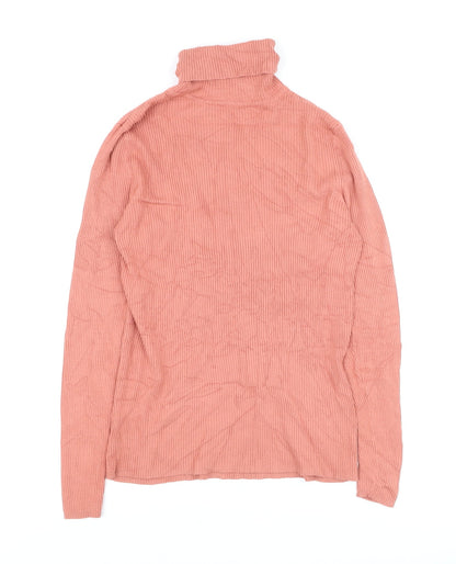 Marks and Spencer Women’s Pink Roll Neck Ribbed Cotton Jumper Size 10