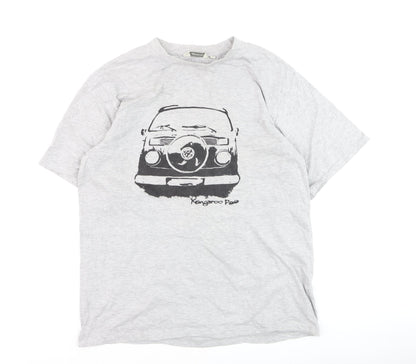 Kangaroo Poo Men's Grey Graphic Car T-Shirt Size L Cotton Blend