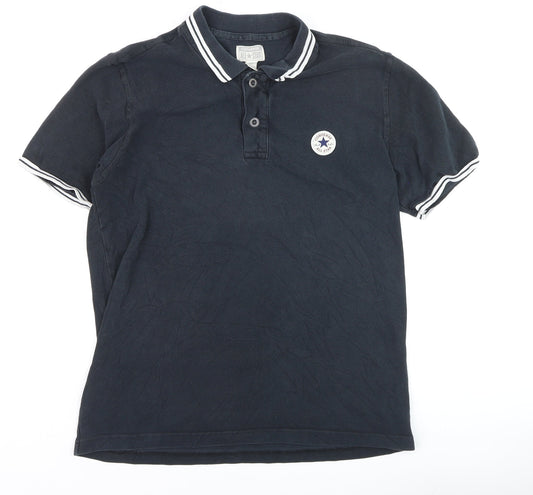 Converse All Star Men's Black Cotton Polo Shirt M Short Sleeve