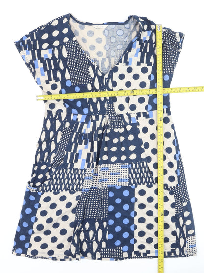 White Stuff Women’s Blue A-Line Jersey V-Neck Dress Size 12
