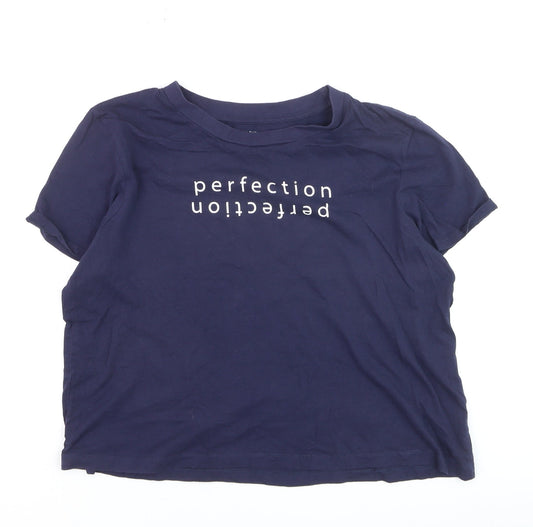 Primark Women's Blue Printed T-Shirt Size 12/14 Short Sleeve Casual Top