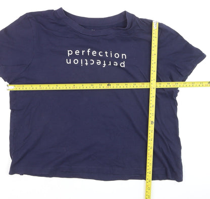 Primark Women's Blue Printed T-Shirt Size 12/14 Short Sleeve Casual Top