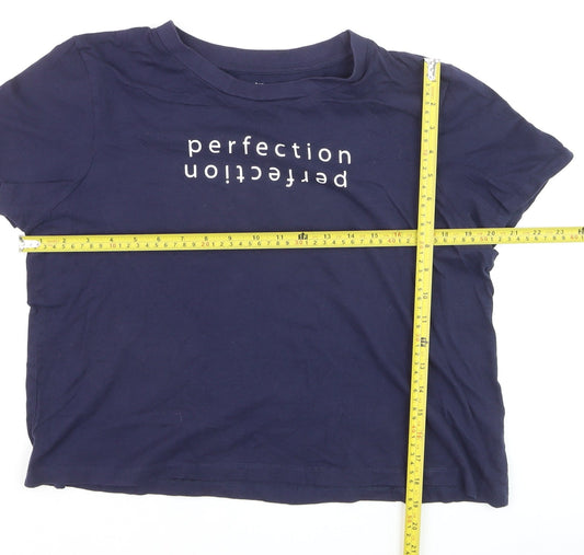 Primark Women's Blue Printed T-Shirt Size 12/14 Short Sleeve Casual Top