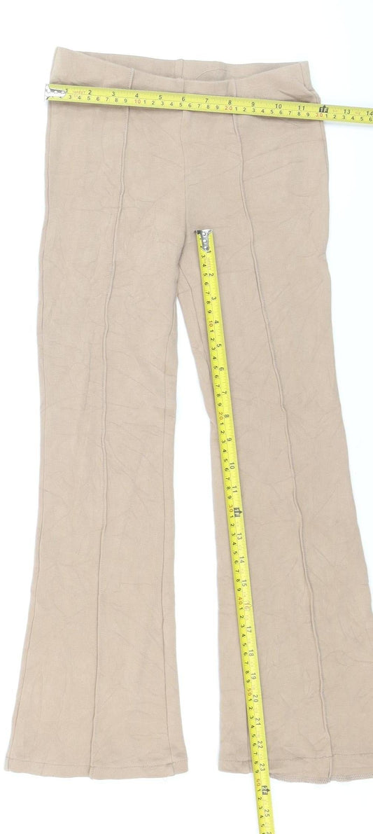 H&M Girls Beige Flared Jersey Trousers Size 9-10 Years Cotton Blend