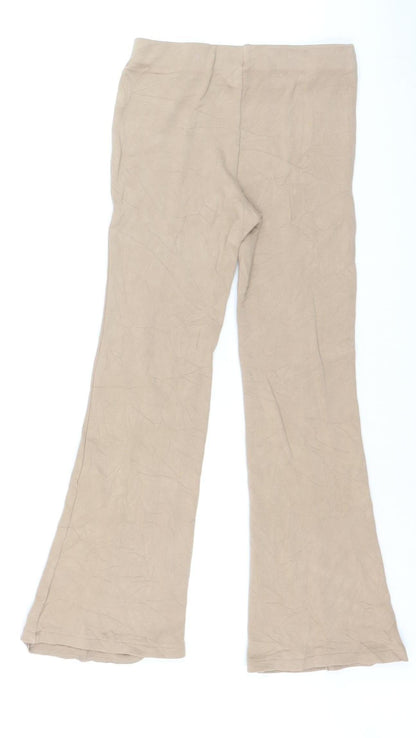 H&M Girls Beige Flared Jersey Trousers Size 9-10 Years Cotton Blend