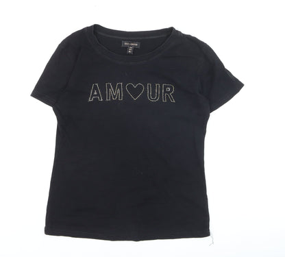 QED London Womens Black Beaded AMOUR Short Sleeve Cotton T-Shirt M