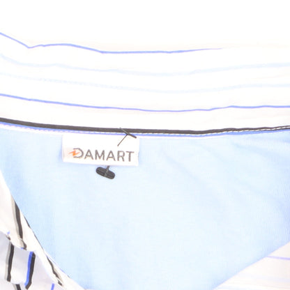 Damart Women Blue Striped Collar Cotton 3/4 Sleeve Button-Up Top Size 14/16