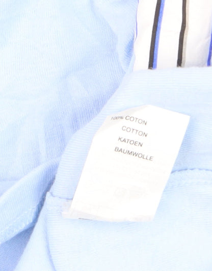 Damart Women Blue Striped Collar Cotton 3/4 Sleeve Button-Up Top Size 14/16
