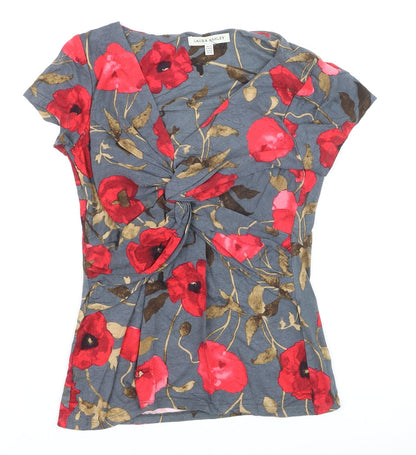 Laura Ashley Women's Floral Wrap T-Shirt Grey Red Size 10