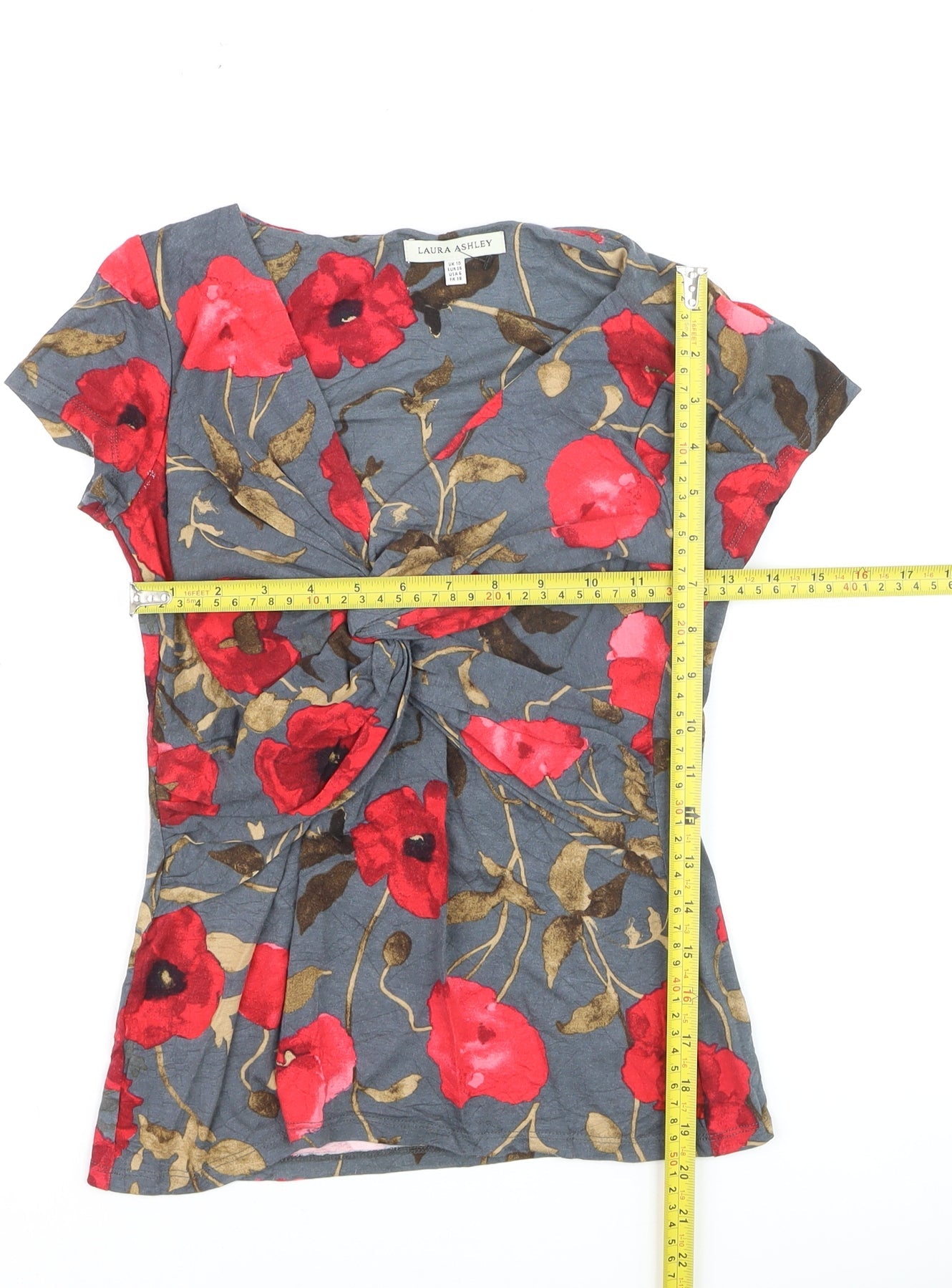 Laura Ashley Women's Floral Wrap T-Shirt Grey Red Size 10