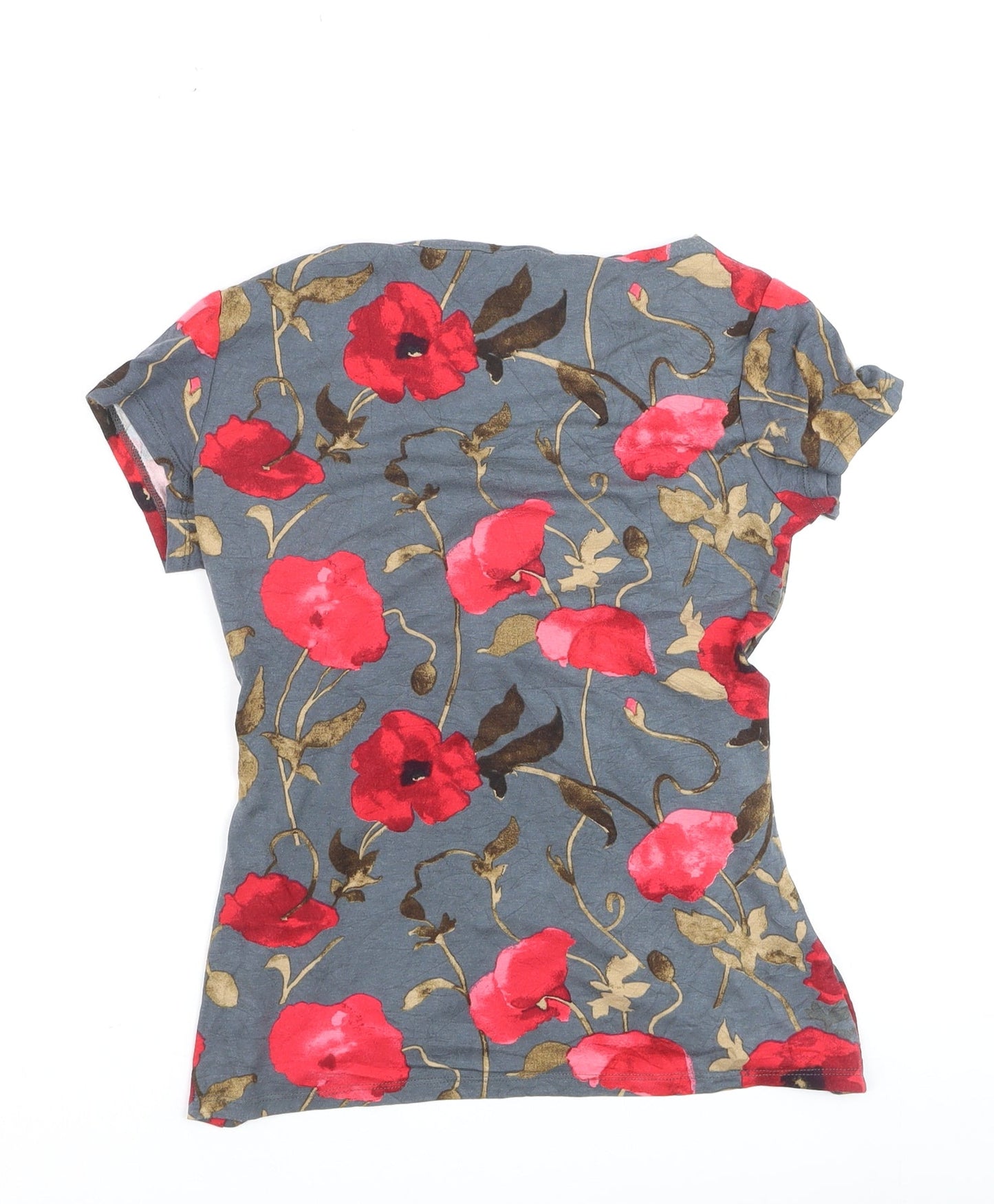 Laura Ashley Women's Floral Wrap T-Shirt Grey Red Size 10