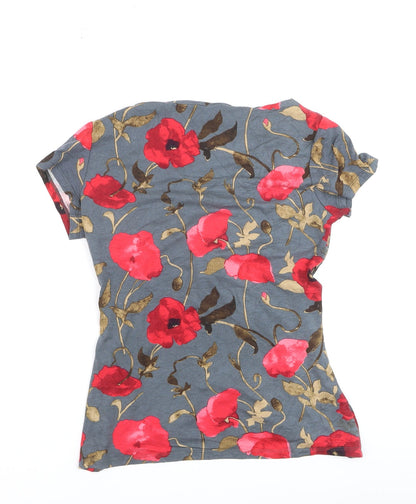 Laura Ashley Women's Floral Wrap T-Shirt Grey Red Size 10