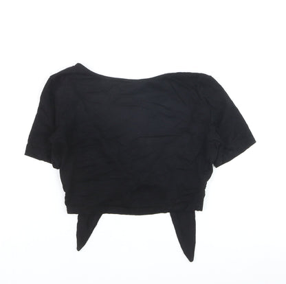 Pull&Bear Women’s Black Wrap Blouse Medium Short Sleeve Jersey Top