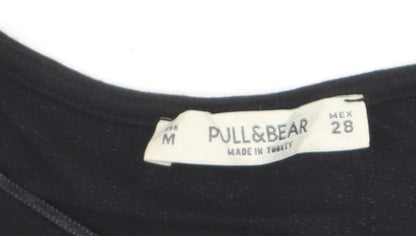 Pull&Bear Women’s Black Wrap Blouse Medium Short Sleeve Jersey Top
