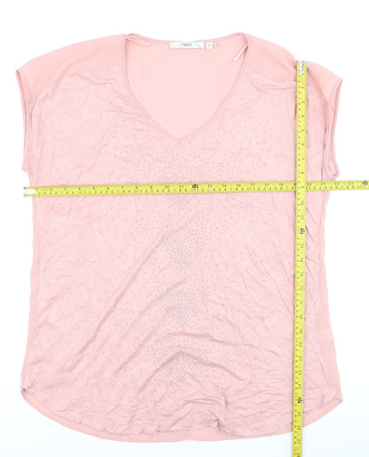 Next Women Pink Beaded Chiffon Blouse Size 16 V-Neck Short Sleeve