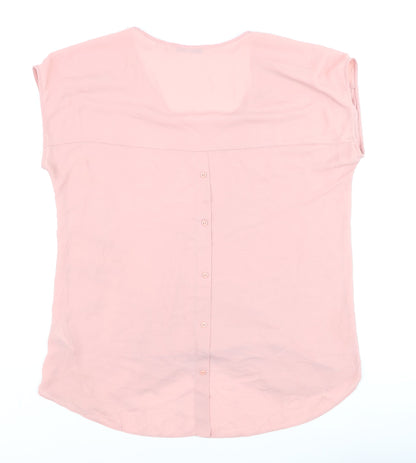 Next Women Pink Beaded Chiffon Blouse Size 16 V-Neck Short Sleeve