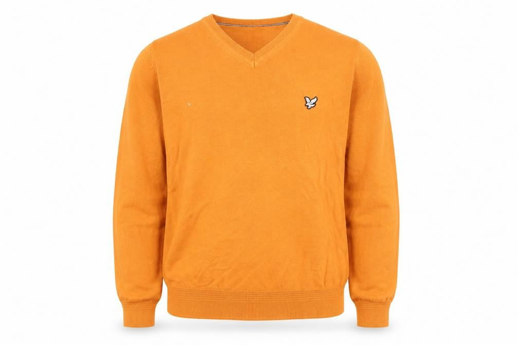 Lyle & Scott Mens Orange V-Neck Cotton Knit Pullover Sweatshirt M