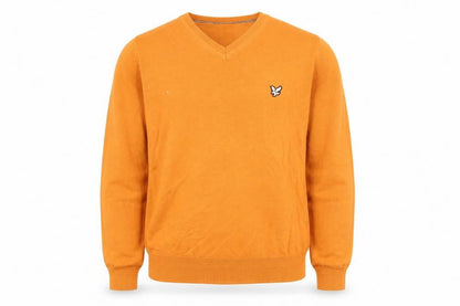 Lyle & Scott Mens Orange V-Neck Cotton Knit Pullover Sweatshirt M