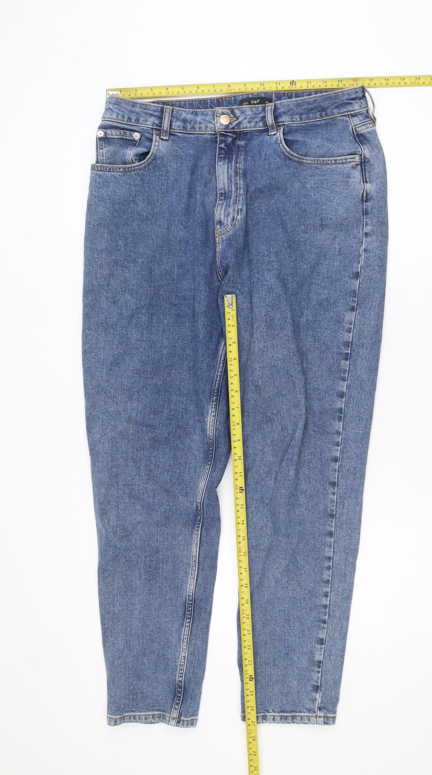 F&F Women’s Blue High Rise Mom Jeans Size 16 Regular Fit