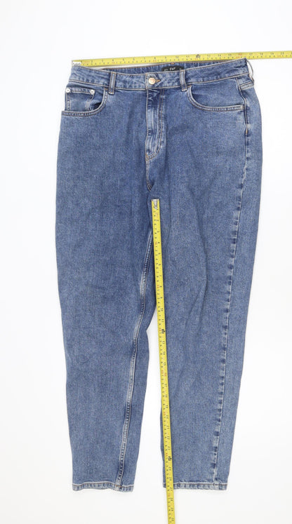 F&F Women’s Blue High Rise Mom Jeans Size 16 Regular Fit