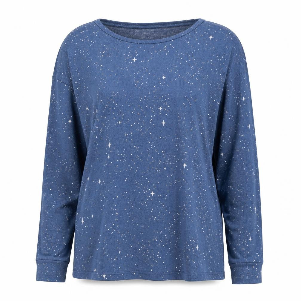 Dunnes Stores Women's Blue Star Print Long Sleeve Jersey T-Shirt XS