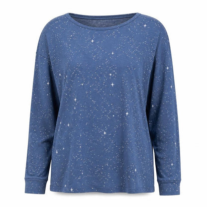 Dunnes Stores Women's Blue Star Print Long Sleeve Jersey T-Shirt XS