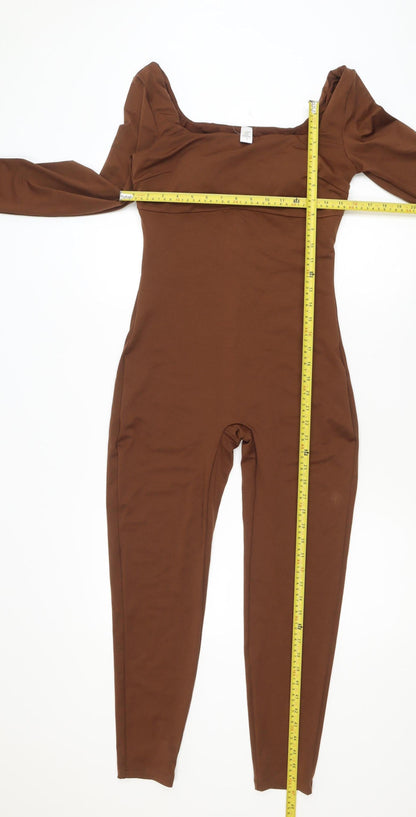 Popilush Women’s Brown Long Sleeve Square Neck Catsuit Size L