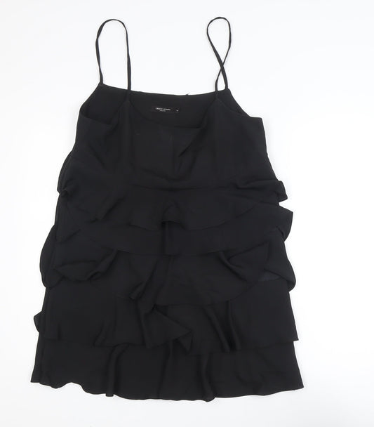 G2000 Women Black Ruffle Layered Chiffon Slip Dress Size 12