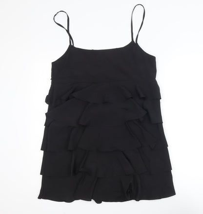 G2000 Women Black Ruffle Layered Chiffon Slip Dress Size 12