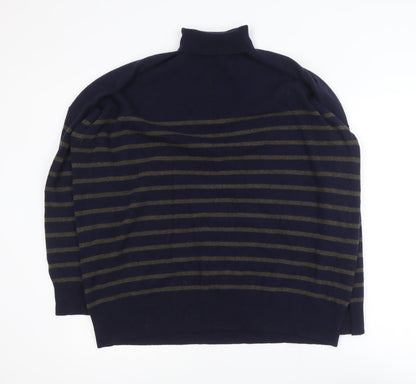 Zara Womens Navy Striped Wool Roll Neck Jumper Size M-L