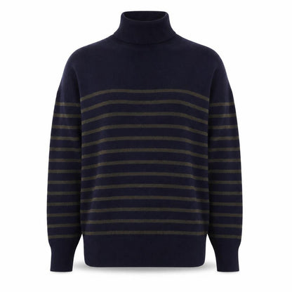Zara Womens Navy Striped Wool Roll Neck Jumper Size M-L
