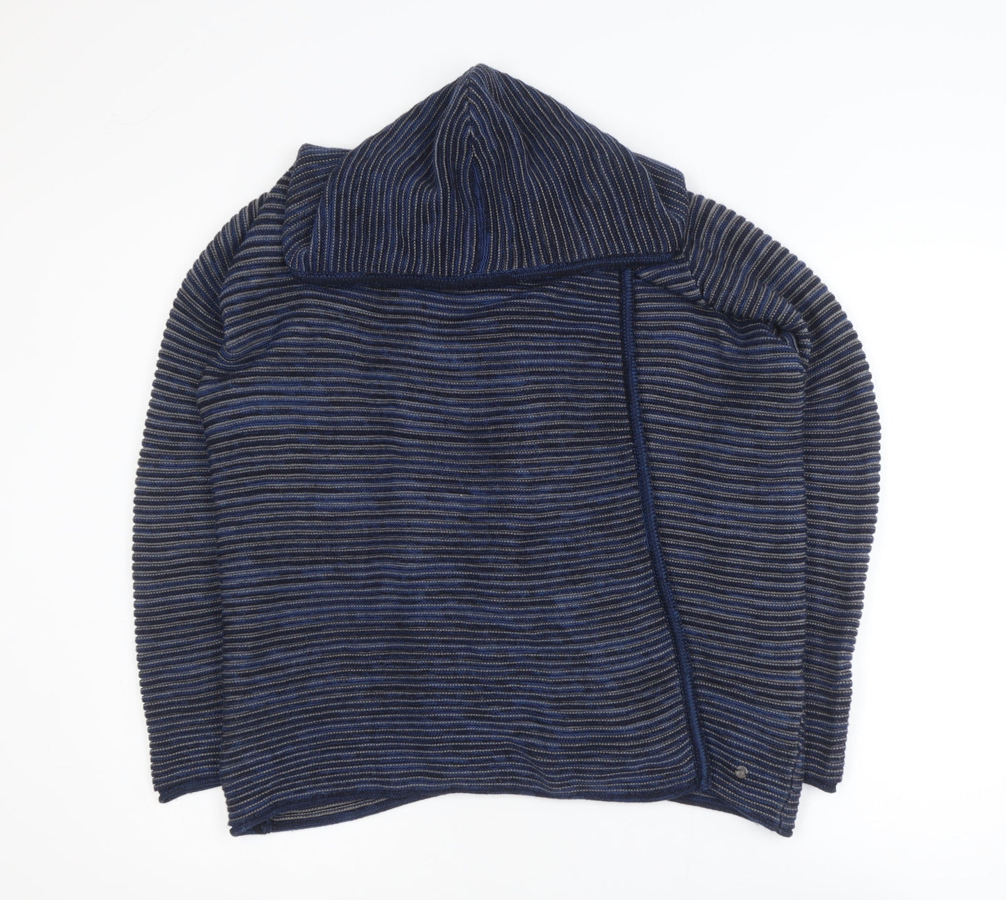 Cecil Men's Blue Striped Hooded Pullover Jumper Size S