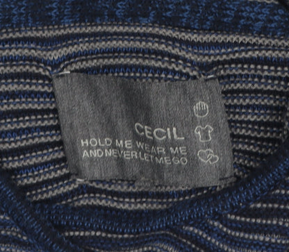 Cecil Men's Blue Striped Hooded Pullover Jumper Size S
