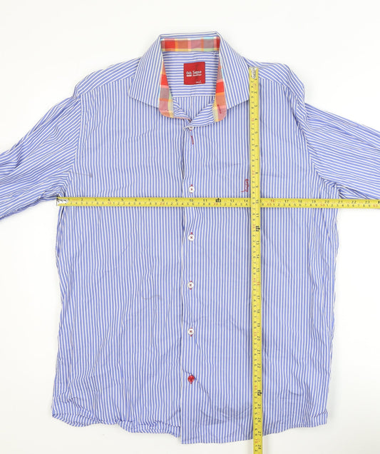 6th Sense Blue Striped Long Sleeve Cotton Button-Up Shirt L