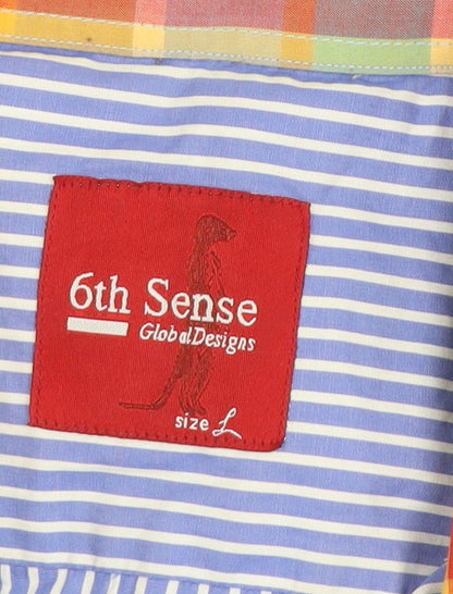 6th Sense Blue Striped Long Sleeve Cotton Button-Up Shirt L